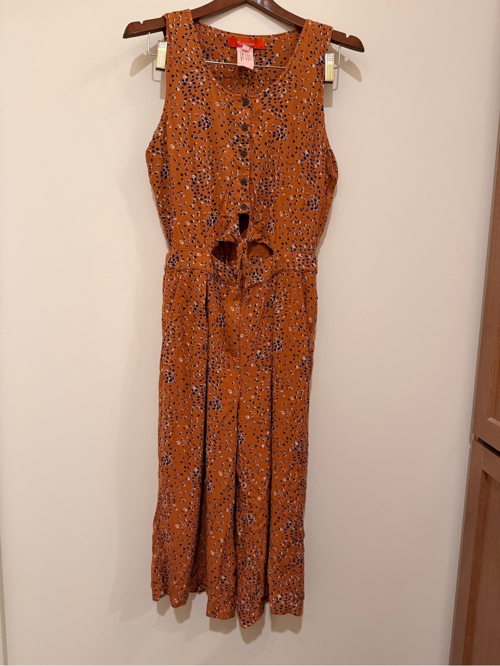 Cartonnier Rust Orange Floral-Print Sleeveless Jumpsuit Size S